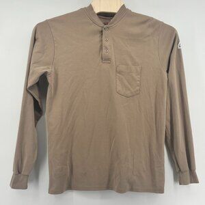Bulwark Protective Apparel Mens Brown Long Sleeve 3 Button Pullover Shirt Size L